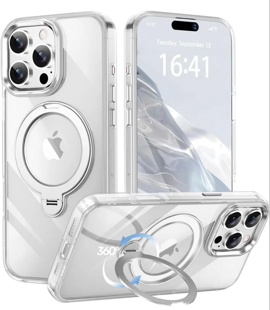 iPhone16Pro ケース クリア MagSafe対応 リング付き スタンド