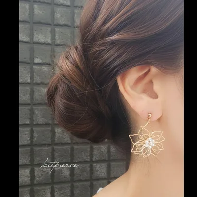 No.72 ワイヤーフラワー 立体お花ピアス イヤリング