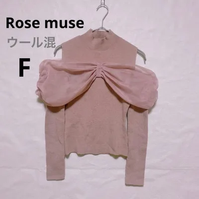 Rose muse ウール混オープンショルダー リボンチュール ピンク F