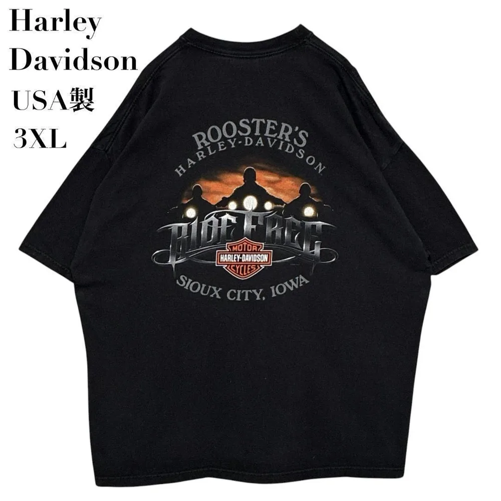【USA製】ハーレーダビッドソン Tシャツ 両面プリント 半袖 古着 3XL 黒