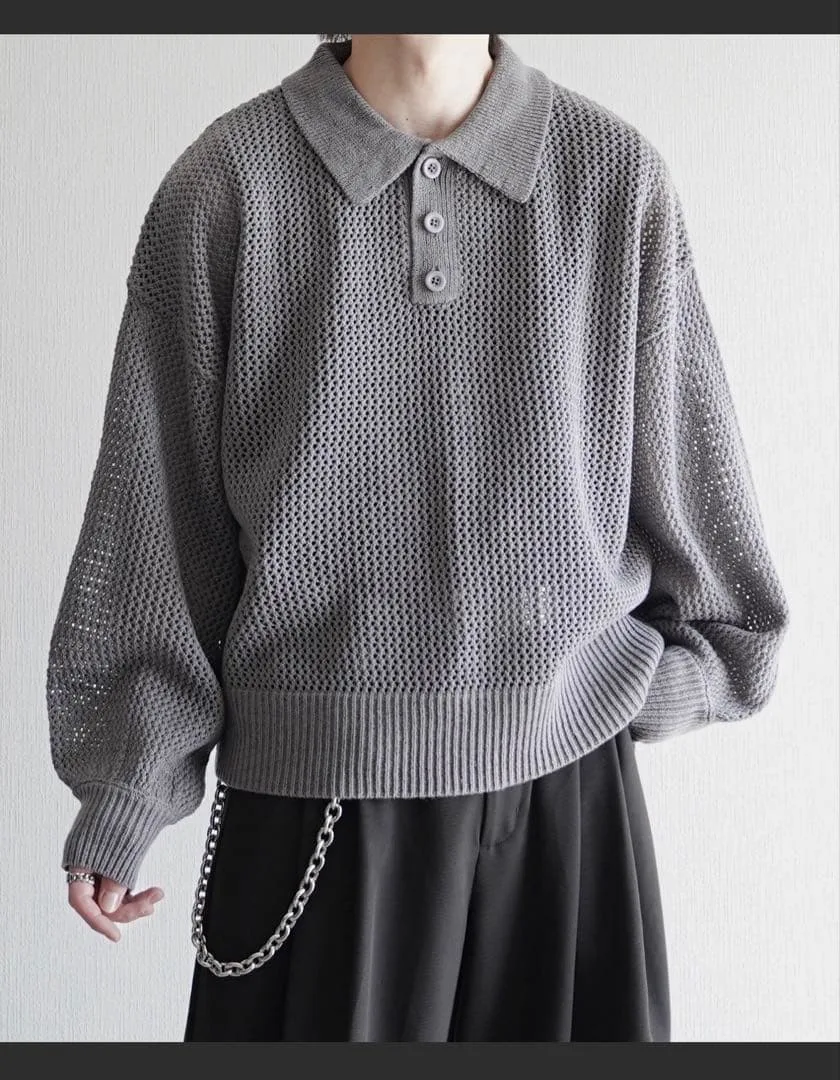 ELLUV エレガンスラメシアー ショート丈長袖ポロシャツ グレー Mサイズ