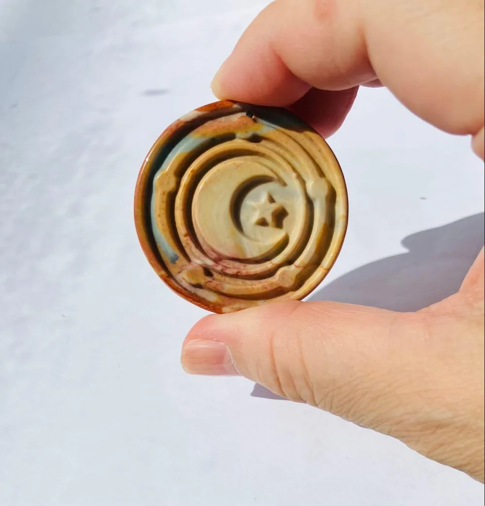 月と星 彫刻 天然石 ペンダントトップ