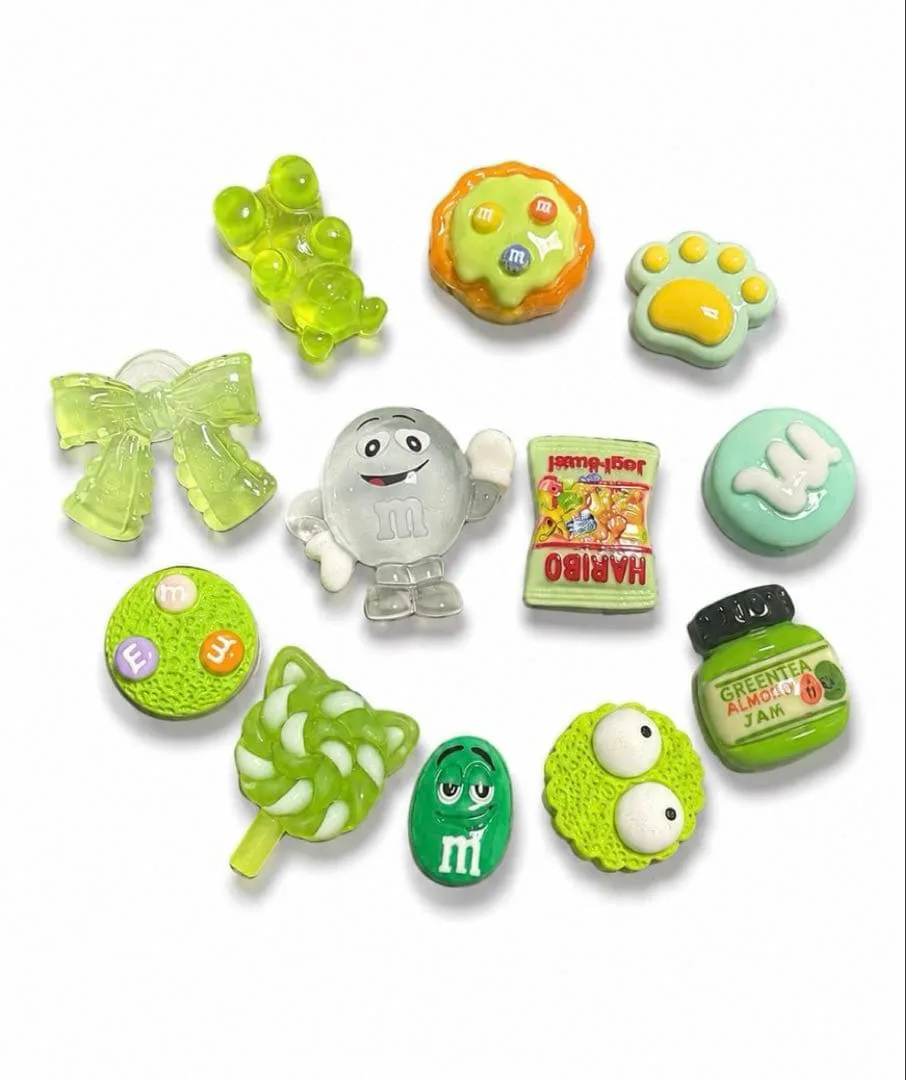 ジビッツ 12個セット グリーン系 リボン キャンディ クロックス アクセサリー