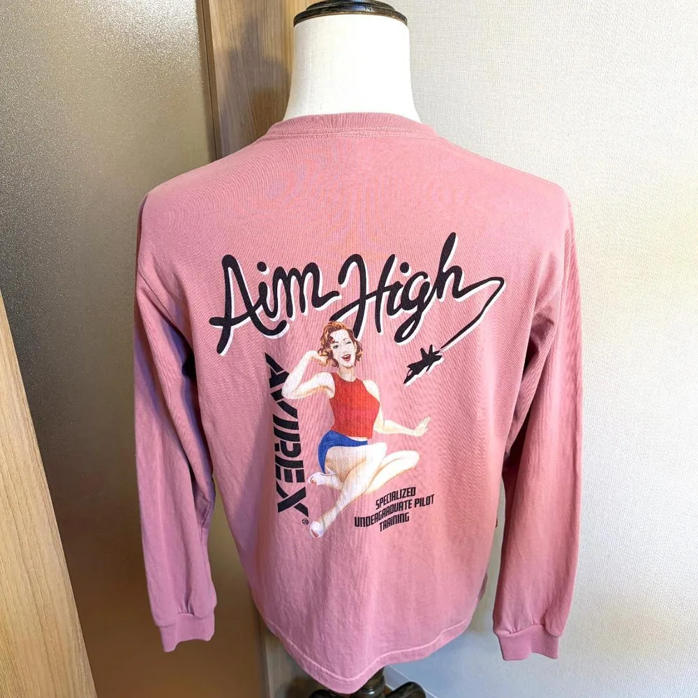 メンズ【美品 アヴィレックス】ピンク M ロンT ピンナップガール USAF