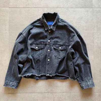 【LANE】Cutoff Cropped Denim Jacket Black