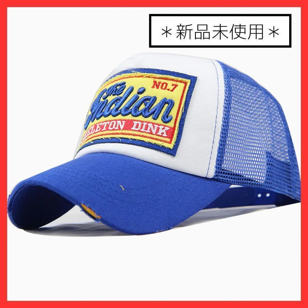 ★メッシュ キャップ ストリート アメカジ ダメージ ヴィンテージ 古着 青