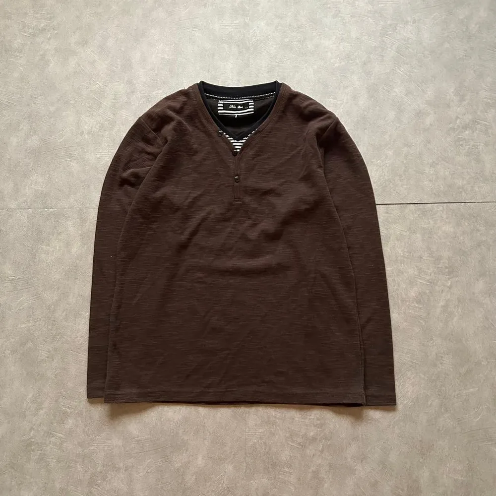 grunge layered long sleeve shirt brown