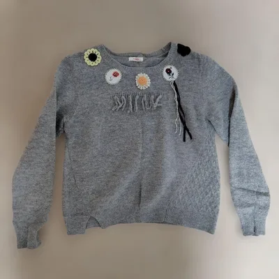 haupia ニット セーター グレー 花柄刺繍