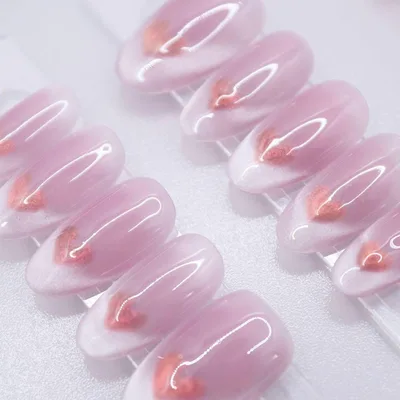 1034ネイルチップSサイズ 韓国ガーリー ハート フレンチ マグネット ピンク