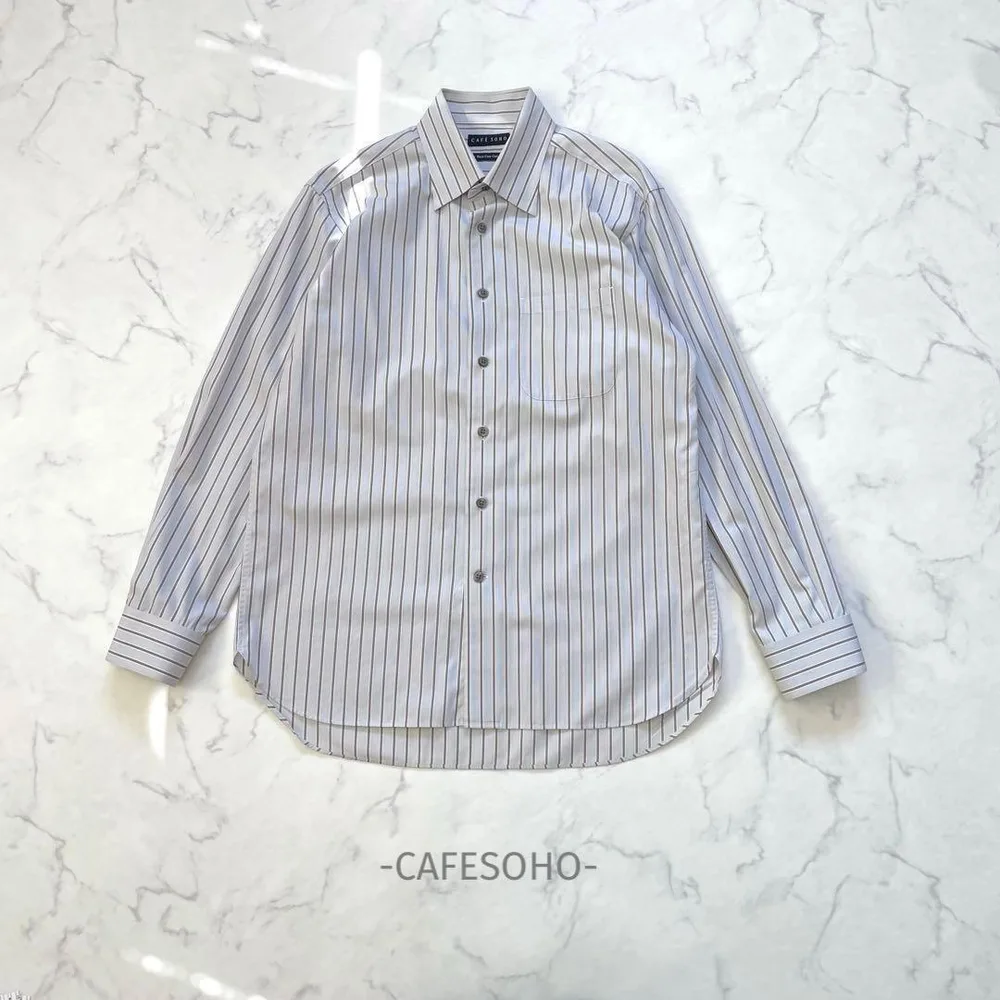 CAFESOHO/長袖シャツ/L/グレー/ストライプ/綺麗め/オフィス