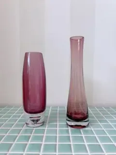パープル フラワーベース 2点セット