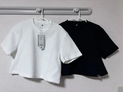 ワッフル素材 半袖Tシャツ 2点セット ブラック ホワイト