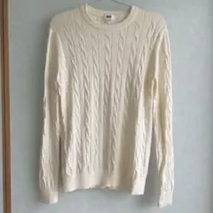 ユニクロ コットンカシミヤ ケーブルクルーネックセーター 白 M