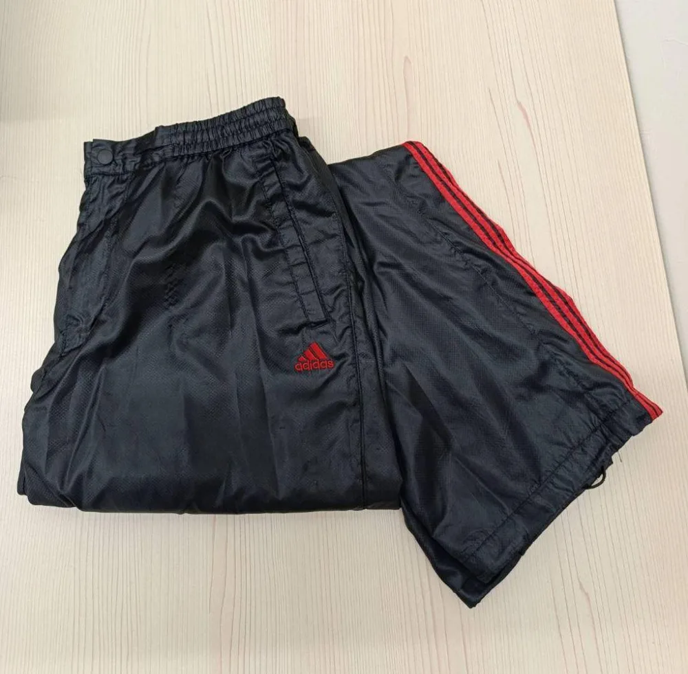 【希少】00s adidas ナイロントラックパンツ 黒 赤 L Y2K