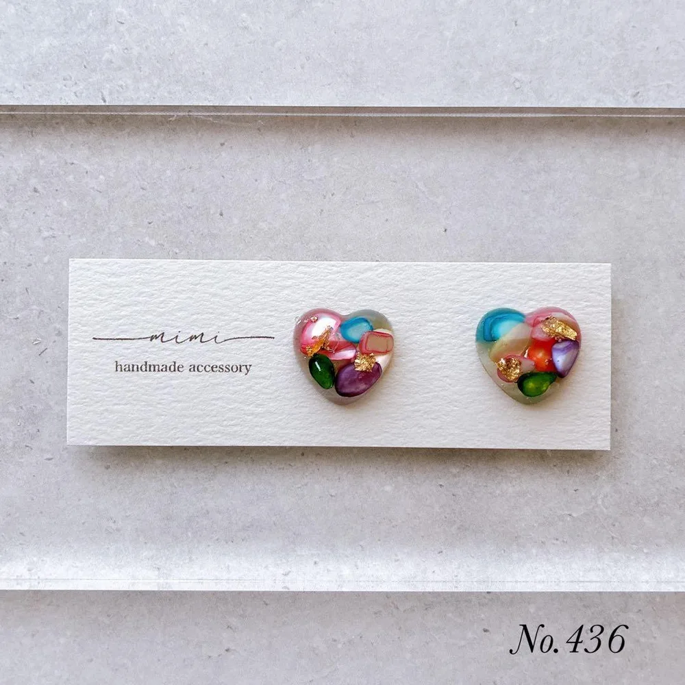 ハンドメイド ピアス 436 ハート 金箔