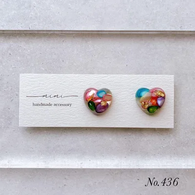 ハンドメイド ピアス 436 ハート 金箔