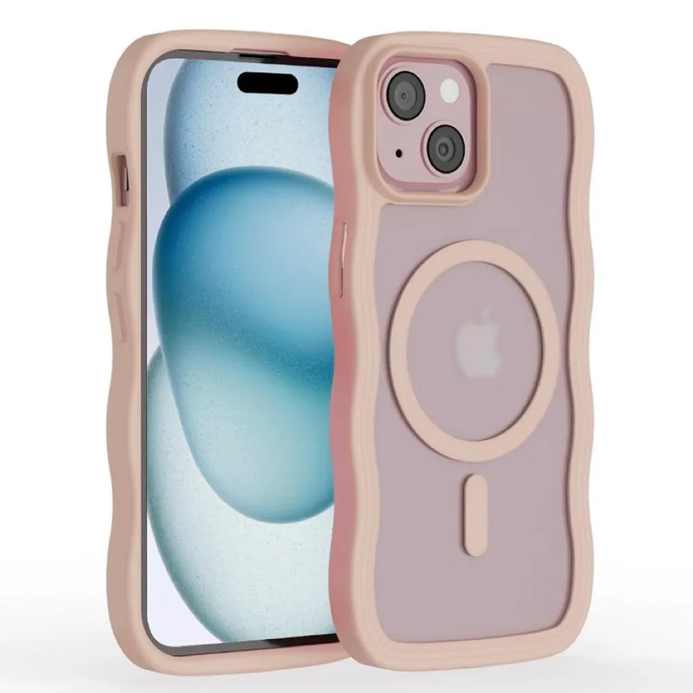 【新品】iPhone15 ケース うねうね MagSafe対応 マット ピンク