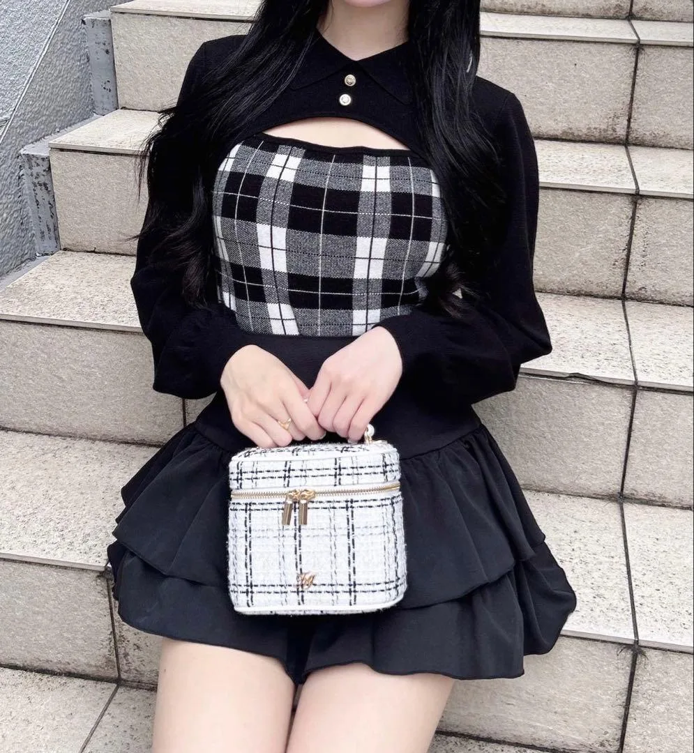 【WEB限定】レイヤード風チェック柄ニット