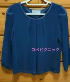 ロペピクニック レディーストップス 七分袖 ブラウス シフォン 紺色 Mサイズ
