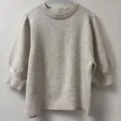 H&M クルーネックニット 半袖 ベージュ M