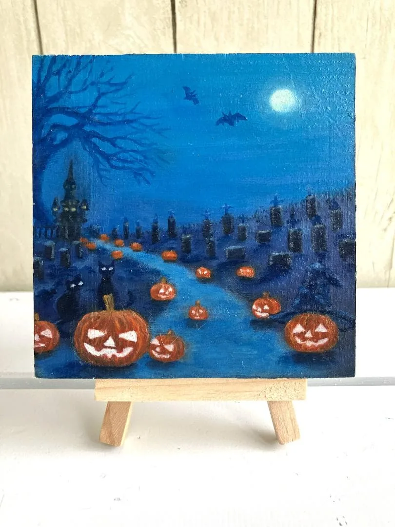 ハロウィン ミニ絵画 油彩 原画