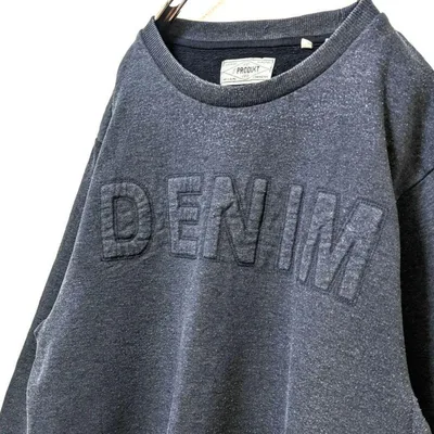 プロドュクト DENIM 刺繍 スウェットトレーナー グレー 灰色 L 古着