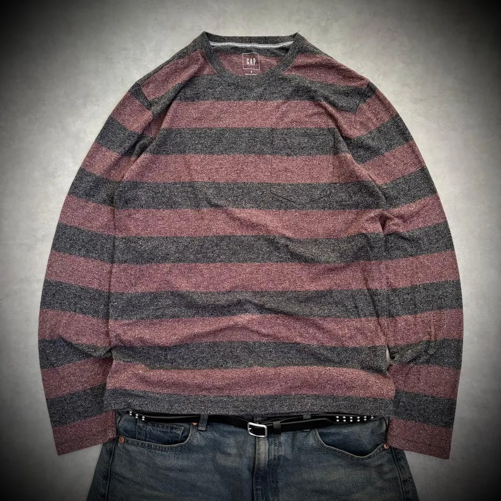 00s old gap ボーダー ロンT cboy ボルドー グレー 短丈