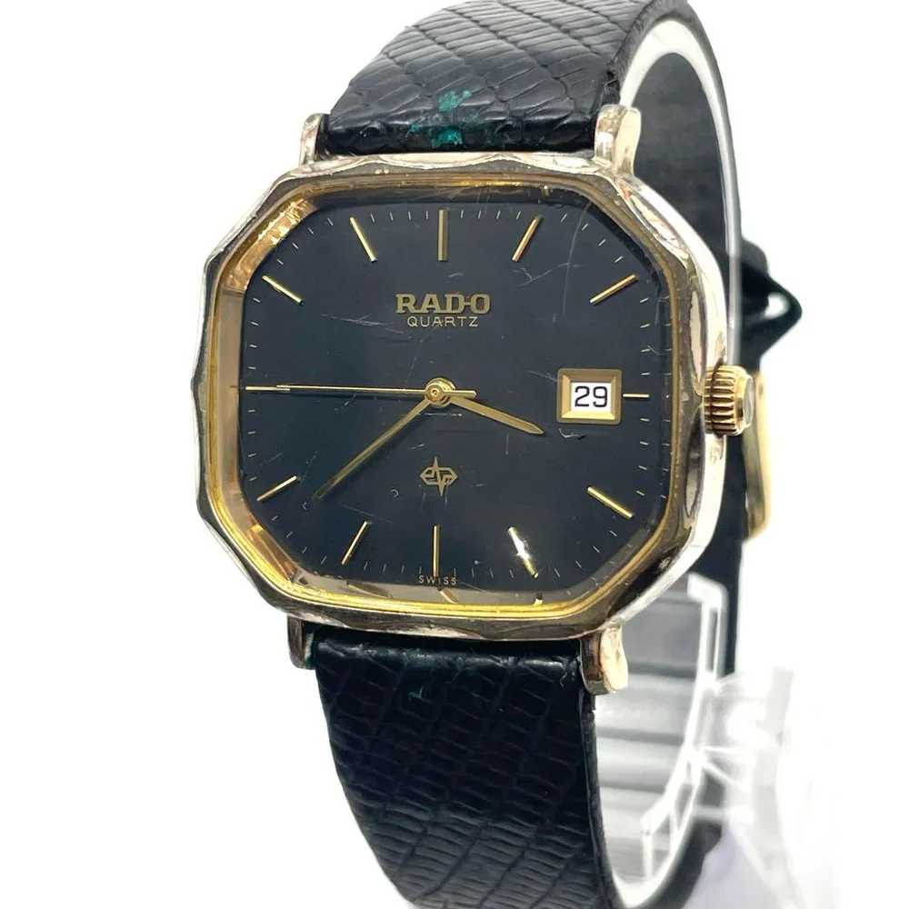 RADO ラドー ヴィンテージ 革ベルト デイト 黒文字盤 時計