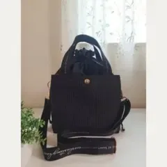 ハートステッチ ヌビ 巾着バッグ ナイロン ショルダー トートバッグ ブラック