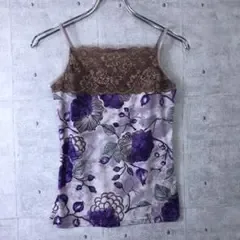 sucer des bonbons 古着 オリエンタル 花柄 レース切替 キャミ