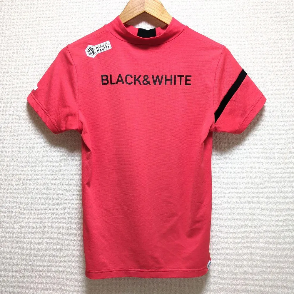 Black&White ブラック&ホワイト モックネックシャツ 半袖 赤 L