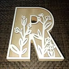 アルファベット オブジェ R 木製 花柄 インテリア
