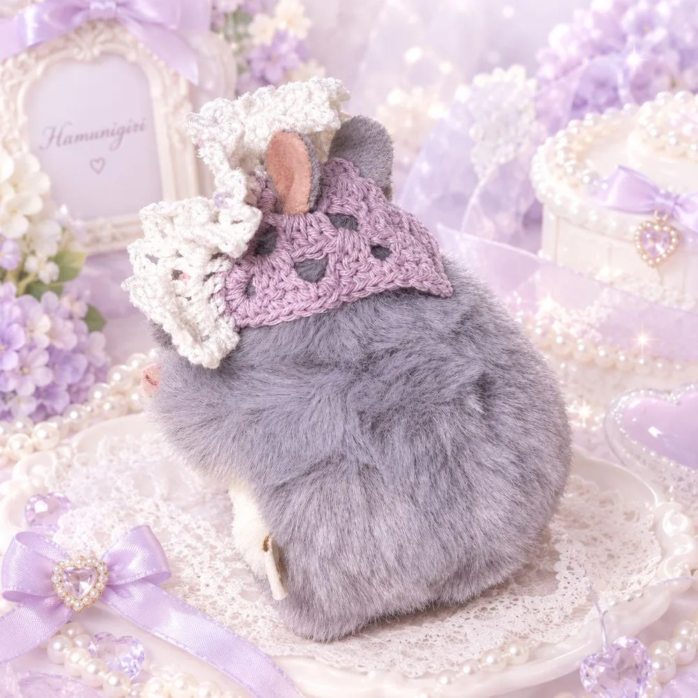 はむにぎり バブーシュカ フリル ハーネス ビーズ ぬい服 ハンドメイド 薄紫