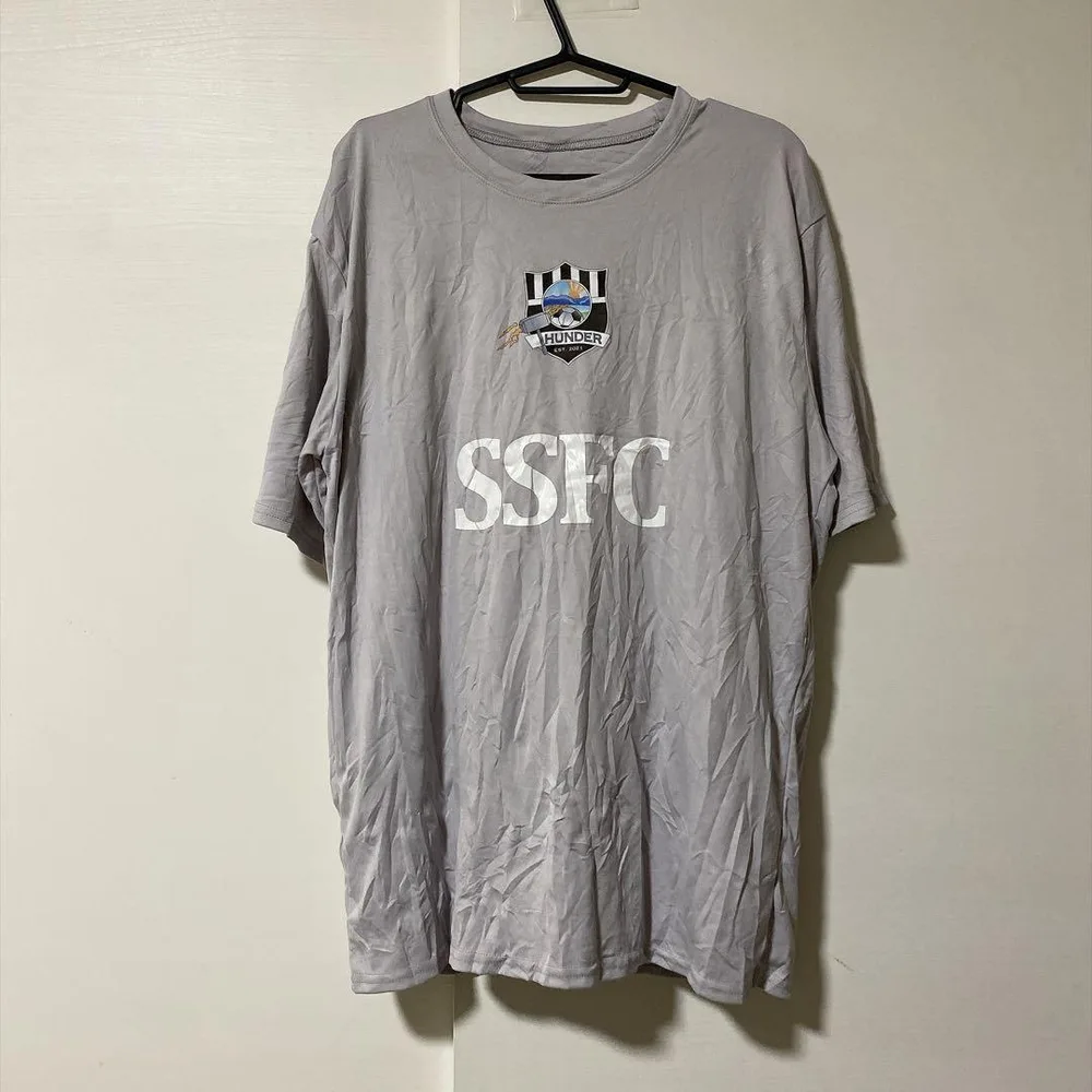 ノーブランド プリント クルーネック 半袖 Tシャツ プリント 2XL 灰 綿