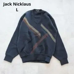 ジャックニクラウス Vネック ニット セーター ブルー L 毛100%