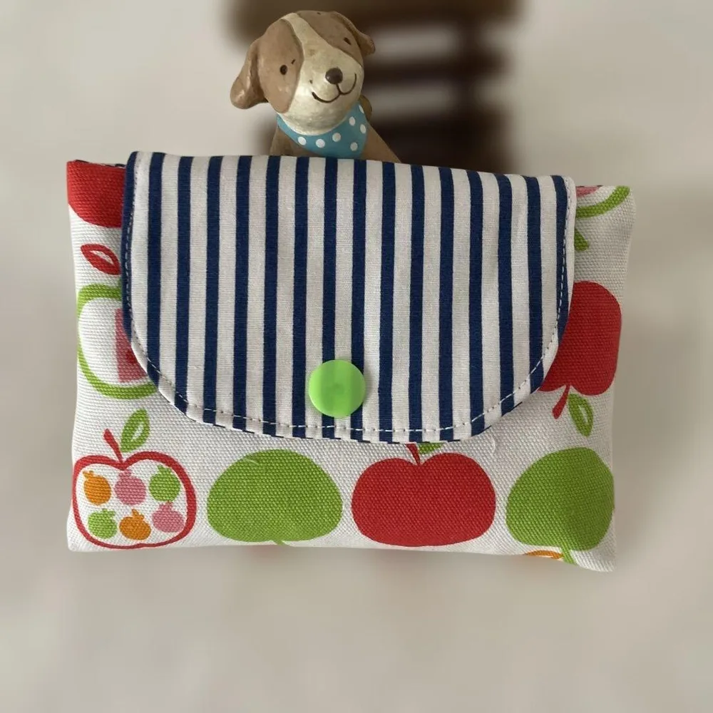 ハンドメイド ポーチ リンゴ柄 ストライプ