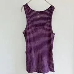 レア❣️タンクトップ Uネック ノースリーブボーダー M 紫 綿 インナー 海外
