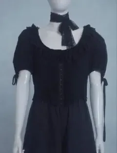 黒 フリルブラウス ハンドメイド
