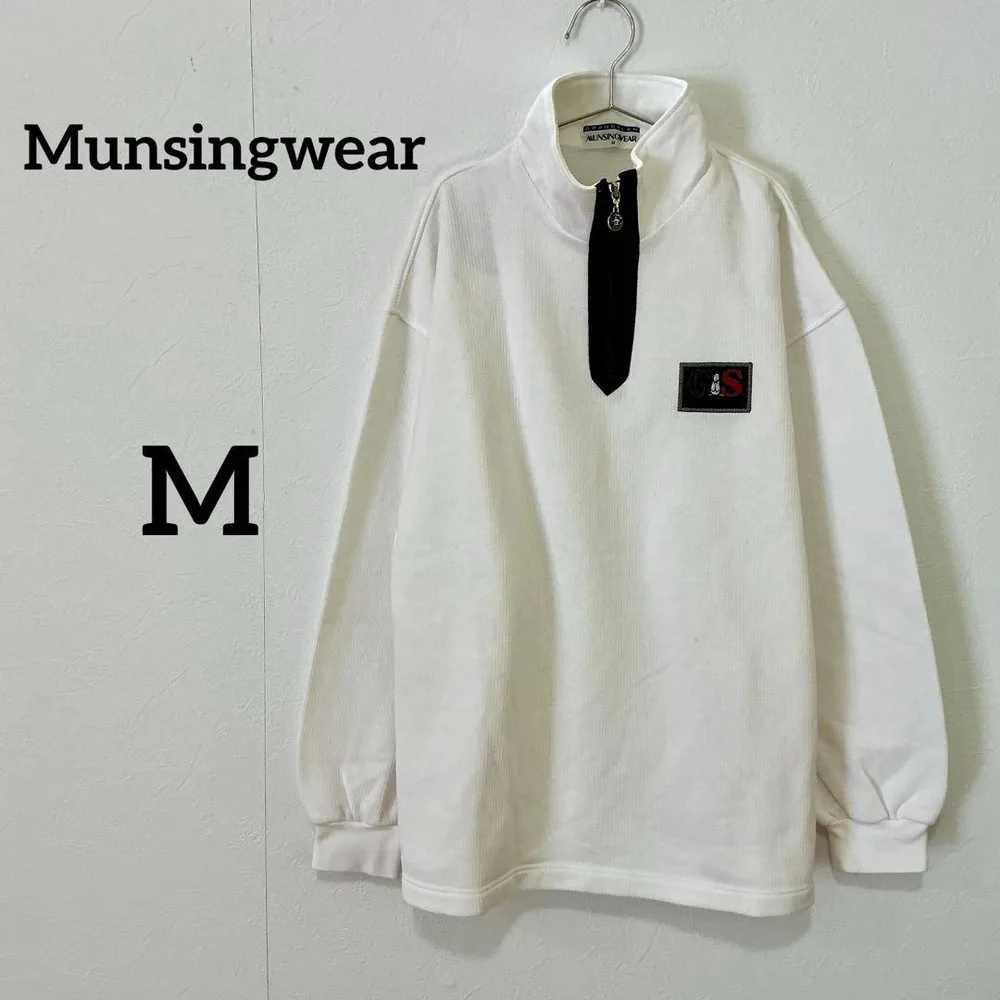 【Munsingwear ハーフジップ スウェット ゴルフ 刺繍ロゴ 白 M】
