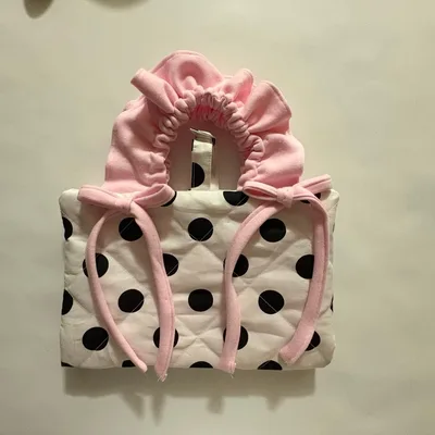 ふわりリボンのレビューブックカバー/ホワイト×ピンク ハンドメイド 水玉 ドット