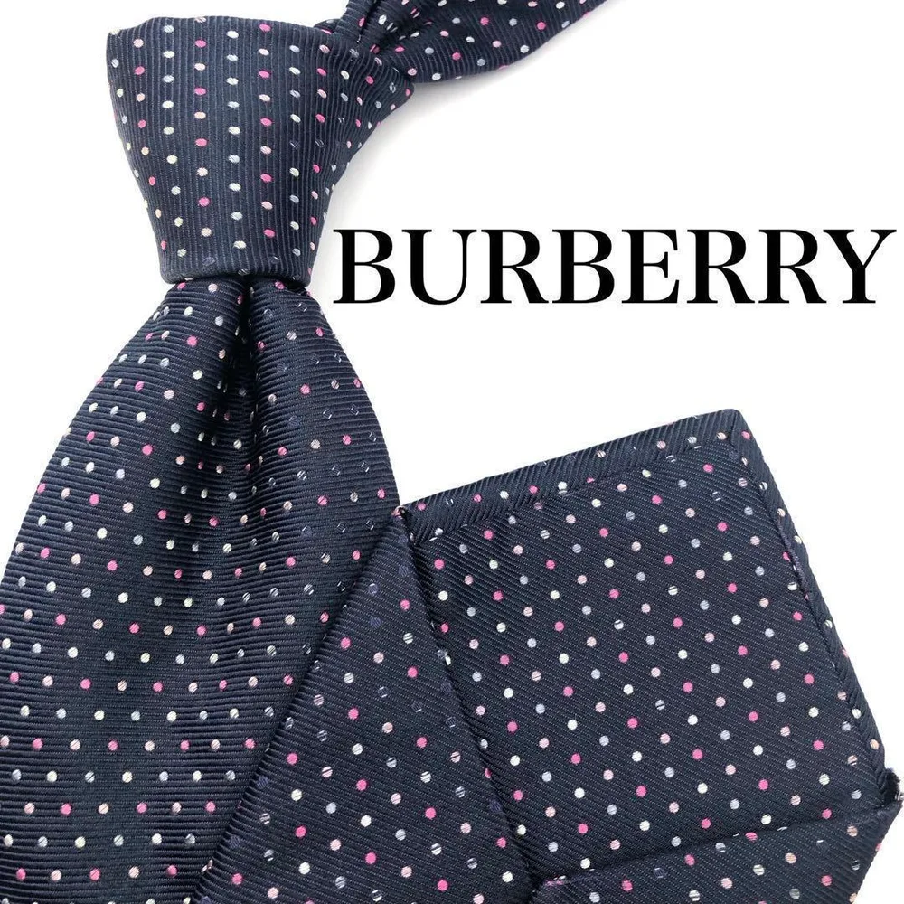 BURBERRY バーバリー ネクタイ 紺 ネイビー ピンク ドット 総柄