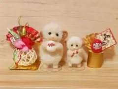 羊毛フェルト お正月 親子ひつじ 鏡餅 重い~!羽子板 付き
