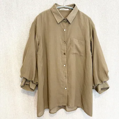 美品✦RAyCassin シアーシャツブラウス F ブラウン ゆったり大きい