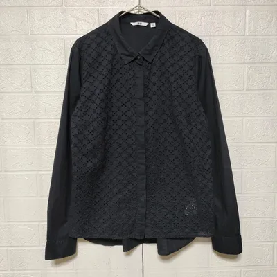 UNIQLO ユニクロ (M) エンブロイダリー ブラウス ブラック