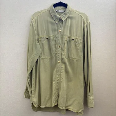 ZARA オーバーサイズ 長袖シャツ ライトグリーン デニム
