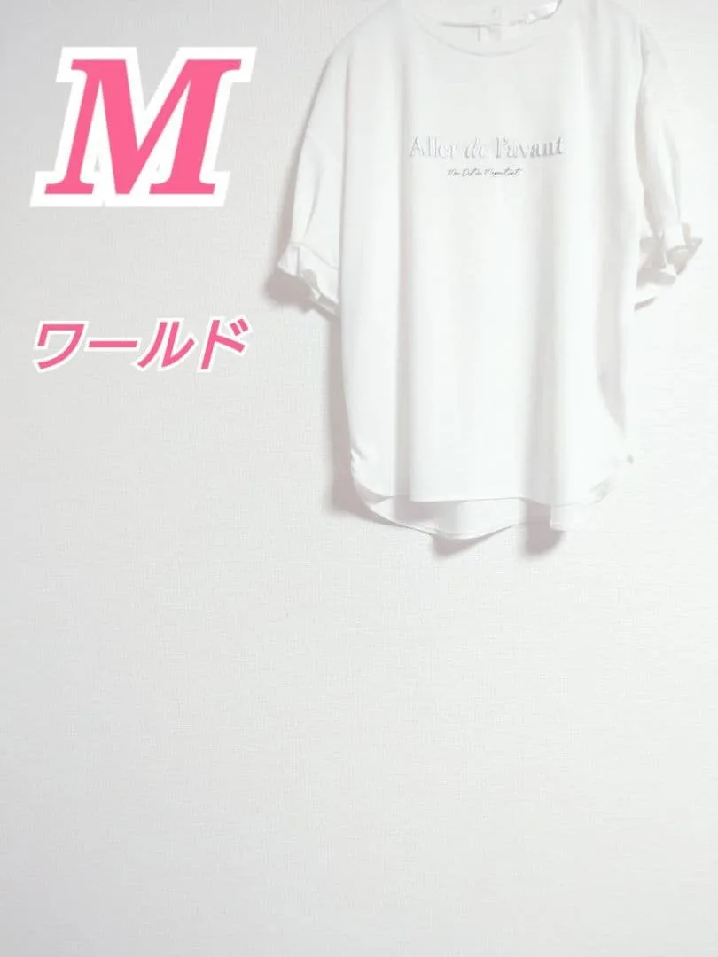 ワールド Tシャツ ホワイト Mサイズ 半袖 大人カジュアルコーデ シンプル