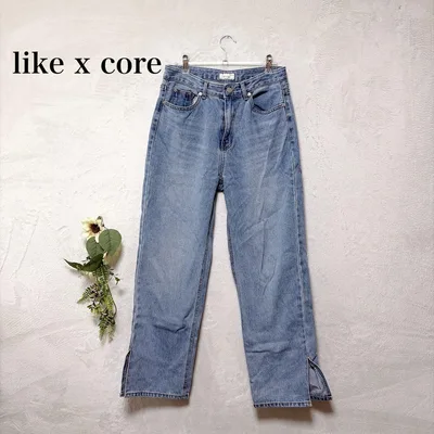like x core ストレートデニムパンツ ジーンズ サイドスリット 青 M