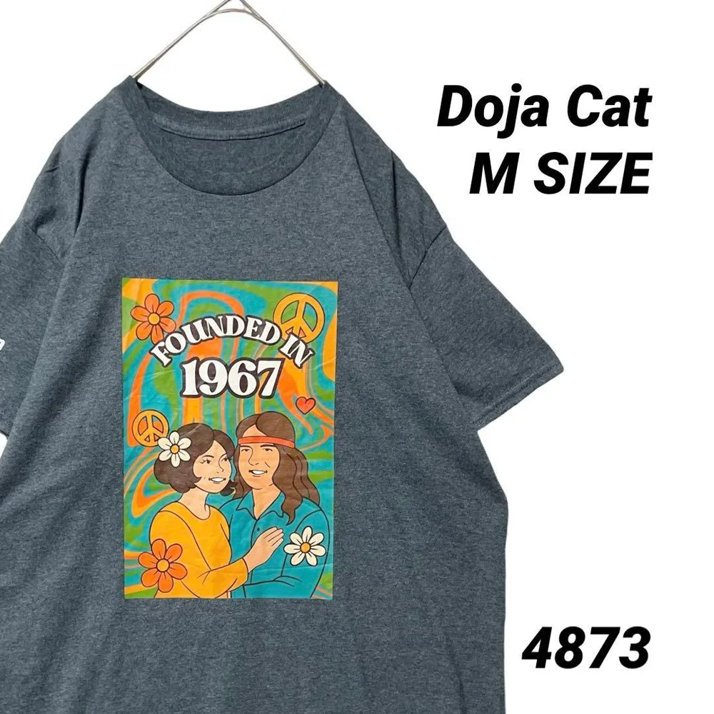 ヒッピー レトロ プリントTシャツ アッシュグレー M相当 サイケデリック