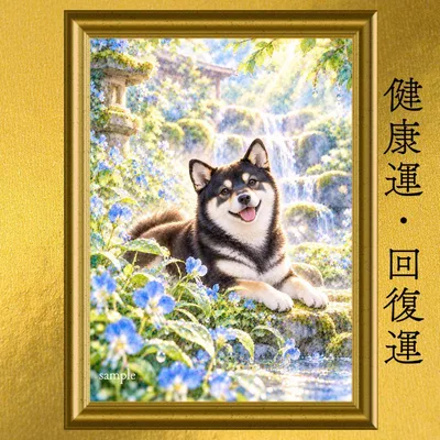 【新作】黒柴 柴犬 健康運 開運アート ぼかし水彩画 風水 スピリチュアル