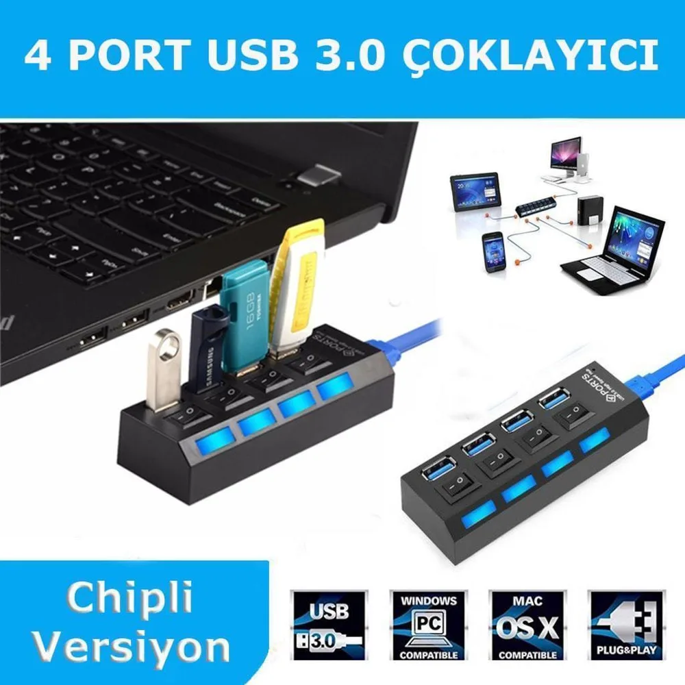 【超美品☆スイッチON/OFF機能】USBハブ ポート4つ